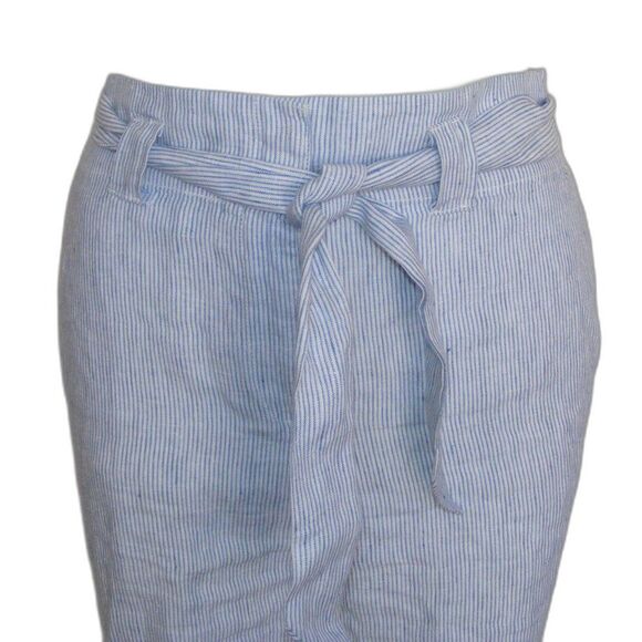 CHICOS Pants, 0.5/6R, Linen, Paper Bag Waist, Blue/White, Stripes, Sash belt - Picture 2 of 12